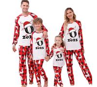 MJGkhiy Pigiama Natale Famiglia,2025 Pigiami Coordinati Natalizio Famiglia Due Pezzi Maglietta Renna Stampa Lettere e Pantaloni a Quadri Rosso,Coppia Pyjamas Christmas per papà Mamma Bambino Neonato