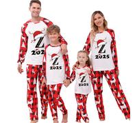 MJGkhiy Pigiama Natale Famiglia,2025 Pigiami Coordinati Natalizio Famiglia Due Pezzi Maglietta Renna Stampa Lettere e Pantaloni a Quadri Rosso,Coppia Pyjamas Christmas per papà Mamma Bambino Neonato1
