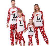MJGkhiy Pigiama Natale Famiglia,2025 Pigiami Coordinati Natalizio Famiglia Due Pezzi Maglietta Renna Stampa Lettere e Pantaloni a Quadri Rosso,Coppia Pyjamas Christmas per papà Mamma Bambino Neonato