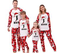 MJGkhiy Pigiama Natale Famiglia,2025 Pigiami Coordinati Natalizio Famiglia Due Pezzi Maglietta Renna Stampa Lettere e Pantaloni a Quadri Rosso,Coppia Pyjamas Christmas per papà Mamma Bambino Neonato