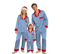 MJGkhiy Pigiama Natale Famiglia Coordinati Seta Pigiami Abbinati Coppia Natalizio Due Pezzi Aperto Davanti Camicia con Bottoni e Pantaloni Lunghi Set Pigiami Natalizi Famiglia per Bambino papà Mamma2