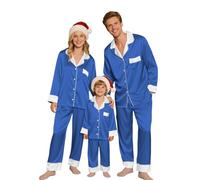 MJGkhiy Pigiama Natale Famiglia Coordinati Seta Pigiami Abbinati Coppia Natalizio Due Pezzi Aperto Davanti Camicia con Bottoni e Pantaloni Lunghi Set Pigiami Natalizi Famiglia per Bambino papà Mamma