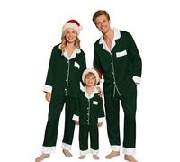 MJGkhiy Pigiama Natale Famiglia Coordinati Seta Pigiami Abbinati Coppia Natalizio Due Pezzi Aperto Davanti Camicia con Bottoni e Pantaloni Lunghi Set Pigiami Natalizi Famiglia per Bambino papà Mamma