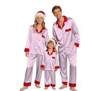MJGkhiy Pigiama Natale Famiglia Coordinati Seta Pigiami Abbinati Coppia Natalizio Due Pezzi Aperto Davanti Camicia con Bottoni e Pantaloni Lunghi Set Pigiami Natalizi Famiglia per Bambino papà Mamma1