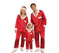 MJGkhiy Pigiama Natale Famiglia Coordinati Seta Pigiami Abbinati Coppia Natalizio Due Pezzi Manica Lunga Camicia con Bottoni e Pantaloni Lunghi Set Pigiami Natalizi Famiglia per Mamma papà Neonato1