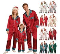 MJGkhiy Pigiama Natale Famiglia Coordinati Seta Pigiami Abbinati Coppia Natalizio Due Pezzi Manica Lunga Camicia con Bottoni e Pantaloni Lunghi Set Pigiami Natalizi Famiglia per Mamma papà Neonato1