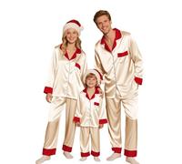 MJGkhiy Pigiama Natale Famiglia Coordinati Seta Pigiami Abbinati Coppia Natalizio Due Pezzi Manica Lunga Camicia con Bottoni e Pantaloni Lunghi Set Pigiami Natalizi Famiglia per Mamma papà Neonato1