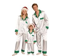 MJGkhiy Pigiama Natale Famiglia Coordinati Seta Pigiami Abbinati Coppia Natalizio Due Pezzi Manica Lunga Camicia con Bottoni e Pantaloni Lunghi Set Pigiami Natalizi Famiglia per Mamma papà Neonato1