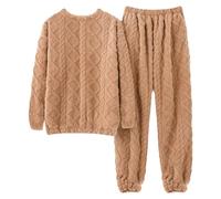 MJGkhiy Pigiami Donna Invernali Curvy Due Pezzi Top a Maniche Lunghe E Pantaloni Casual da Casa Morbido Camicia da Notte Set Pigiami Lunghi Sleepwear per Tutte Autunno E Inverno