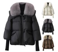 MJGkhiy Piumino Donna Invernale Corto Curvy Elegante Puffer Jacket Con Pelliccia Collo Piumini Imbottita Caldo Giubbino Trapuntato Autunnale Moda Cappotto Con Zip Comodo Giacca Antivento