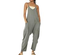 MJGkhiy Salopette Estiva Donna Elegante Cotone Lino Tuta Jumpsuit Leggero Casual Senza Maniche Tuta Intera Boho Vintage Taglie Forti Overall Monopezzi Mare Pantaloni Larghi Con Tasche Spiaggia