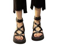 MJGkhiy Sandali Donna Eleganti Con Zeppa Tacco Basso Plateau Alto Comodi Sandali Scarpe da Sposa Aperte Infradito Con Zeppa Donna 39 EU Nero