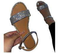 MJGkhiy Sandali Eleganti Donna Con Perline Glitter Strass - Basse Lacci Borchie - Elastic Band Casual Scarpe da Spiaggia
