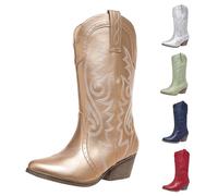 MJGkhiy Stivali Donna Texani Alti Camoscio Boots Con Tacco a Blocco Western Stivaletti Marroni Pelle Stivaletto A Punta Invernali Cowboy Stivale Camperos Stivali Comodi