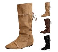 MJGkhiy Stivali Donna Texani Alti Cowboy Stivale Con Tacco Bassi Camoscio Stivaletti Marroni Camperos Stivali Lacci Invernali Pelle Stivaletto Western Boots Neri