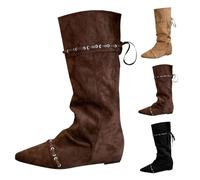 MJGkhiy Stivali Donna Texani Alti Cowboy Stivale Con Tacco Bassi Camoscio Stivaletti Marroni Camperos Stivali Lacci Invernali Pelle Stivaletto Western Boots Neri