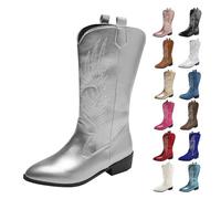 MJGkhiy Stivali Donna Texani Alti Western Boots Con Tacco Camperos Stivaletti A Punta Neri Cowboy Stivali Invernali Camoscio Stivaletto Pelle Stivale Comodi