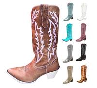 MJGkhiy Stivali Donna Texani Alti Western Stivaletti Con Tacco a Blocco Camoscio Stivale A Punta Invernali Pelle Boots Marroni Cowboy Stivali Camperos Stivaletto Comodi
