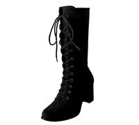 MJGkhiy Stivali Donna Texani Alti Western Stivaletti Con Tacco a Blocco Camperos Boots Neri Cowboy Stivaletto Comodi Camoscio Stivale con Lacci Stivali Marroni