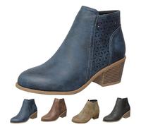 MJGkhiy Stivali Texani Donna Bassi Chelsea Stivale Pelle Marroni Cowboy Boots Con Tacco a Blocco Nero Camperos Stivaletto A Punta Invernali Western Stivaletti con Cerniera