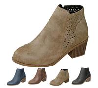 MJGkhiy Stivali Texani Donna Bassi Chelsea Stivale Pelle Marroni Cowboy Boots Con Tacco a Blocco Nero Camperos Stivaletto A Punta Invernali Western Stivaletti con Cerniera