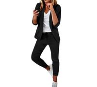 MJGkhiy Tailleur Donna Eleganti Pantaloni e Giacca da Cerimonia Curvy Completo Blazer a Maniche Lunghe Tuta Elastici in Vita Set di Abiti in Tinta Unita Pantalone Giacche Due Pezzi Elegante Suit