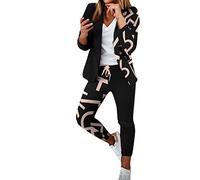 MJGkhiy Tailleur Donna Eleganti Pantaloni e Giacca da Cerimonia Curvy Completo Blazer a Maniche Lunghe Tuta Elastici in Vita Set di Abiti in Tinta Unita Pantalone Giacche Due Pezzi Elegante Suit