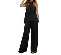 MJGkhiy Tuta da Cerimonia Donna Eleganti Senza Maniche Camicia + Pantaloni Set Trasparente Larghi Curvy Completo Abito da Sera in 2 Pezzi Completo Cerimonia Donna Curvy