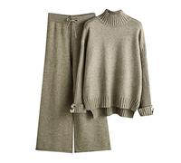 MJGkhiy Tuta Maglia Donna Completa Elegante Set Tute In Maglia Due Pezzi Set Coordinato Tuta Casual Lavorati Maglione a Maniche Lunghe Pullover Top e Pantaloni a Gamba Larga Completi Invernale