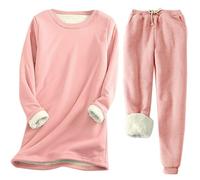 MJGkhiy Tuta Pile Donna Invernale da Casa Taglie Forti Felpa Senza Cappuccio E Pantaloni Felpati Completo Caldo Cotone Pigiama Pile Loungewear Set Due Pezzi Jogging Tute Tinta Unita Completa