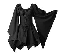 MJGkhiy Vestiti Donna Medievale Rinascimento Vestito Palazzo Splicing Corsetto Abiti Maniche Campana Allacciare Retro Corti Abito Cosplay Costume Partito Vestito Abito per Carnevale Feste Halloween