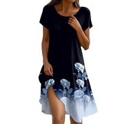 MJGkhiy Vestiti Estivi Donna Corti Eleganti Abito Estivo Curvy Vestito Cerimonia Sera Abito da Spiaggia Abiti Mare Boho Elegante Floreale Stampa Vestitino Casual Manica Corta Vestito