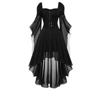MJGkhiy Vestito da Donna Gotico, Abito da Maniche e Pipistrello Carnevale Halloween Abito Gotico Medievale Vampiro Abiti in Pizzo Vintage Vestiti Cocktail Costume da Strega