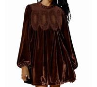 MJGkhiy Vestito Donna Elegante Capodanno Velluto Corto Abito Manica Lunga Cerimonia Girocollo Vestiti Curvy Moda Sera Abiti Festa Carnevale Cocktail