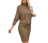 MJGkhiy Vestito Donna Invernale in Maglione Curvy Knit Vestiti Elegante Girocollo Midi Abito Capodanno Dress Caldo Abiti da Festa Cerimonia Tinta Unita Vestiti di Lana Abbigliamento Saldi