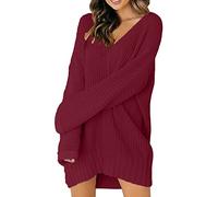 MJGkhiy Vestito Donna Maglia Lana Invernale Corto Vestiti Pullover Elegante Manica Lunga Lavorato Oversize Abiti Maglioni Moda Curvy Scollo a V Abito Maglione