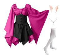 MJGkhiy Vestito Medievale Donna Contadina Curvy Vestito Carnevale Halloween Costume Principessa Steampunk Abito Rinascimentale Gotico Vestiti Cosplay Viking Sera Abito Vittoriano Corta Cerimonia