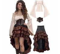 MJGkhiy Vestito Medievale Donna Guerriera Vintage Vestiti Cosplay Viking Gotico Costume Principessa Halloween Abito Rinascimentale Steampunk Vestito Carnevale Cerimonia Abito Vittoriano Lungo Sera