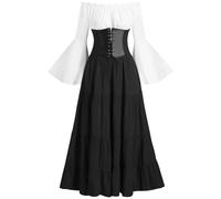MJGkhiy Vestito Medievale Donna Popolana Elegante Vestito Carnevale Halloween Abito Rinascimentale Gotico Costume Principessa Steampunk Abito Vittoriano Lungo Cerimonia Vestiti Cosplay Viking Feste