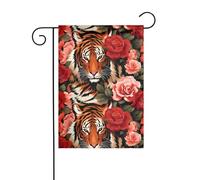 MJHKXLJ Animale tigre leopardo stampa rosa fiore stampato bandiera giardino cortile decorazione 30,5 x 45,7 cm per giardino terrazza balcone