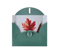 MJHKXLJ - Biglietto di auguri perlato verde scuro con foglia d'acero in un cerchio, busta inclusa, perfetto per Natale, compleanni, San Valentino, matrimoni e molto altro ancora