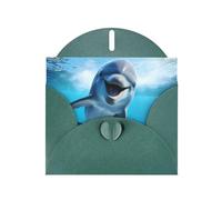 MJHKXLJ - Biglietto di auguri perlato verde scuro con stampa divertente delfino che ti guarda, busta inclusa, perfetto per Natale, compleanni, San Valentino, matrimoni e molto altro ancora