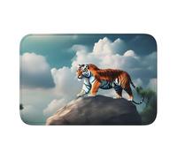 MJHKXLJ Majestic Tiger - Orlo con bordo bloccato, 40 x 60 cm, motivo: tigre su una roccia con cielo nuvoloso stampato per WC, toletta, casa vacanze, bagno principale, bagno dei bambini e suite per gli
