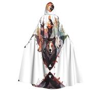 MJHKXLJ Mantello con cappuccio con stampa di lupi e renne, per Halloween, giochi di ruolo e feste in costume