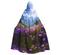 MJHKXLJ Mantello con cappuccio per Halloween, giochi di ruolo e feste in maschera, con stampa scenica di montagna, fiori viola