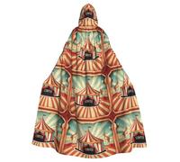MJHKXLJ Mantello con cappuccio vintage con stampa di sfondo circo per Halloween, giochi di ruolo e feste in costume