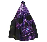 MJHKXLJ Mantello con cappuccio viola con stampa di teschi horror e zucchero per Halloween, giochi di ruolo e feste in costume