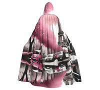 MJHKXLJ Paris Street - Mantello con cappuccio con stampa floreale rosa Torre Eiffel, per Halloween, giochi di ruolo e feste in costume