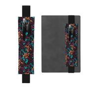 MJHKXLJ - Portapenne in pelle nera, con bel motivo colorato, regolabile, con fascia elastica da 21,1 a 4,6 cm, per quaderni, diari, diari con copertina rigida