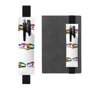 MJHKXLJ - Portapenne in pelle nera, con tre braccialetti multicolore, con fascia elastica regolabile da 21,1 a 4,6 cm, per quaderni, diari, diari con copertina rigida